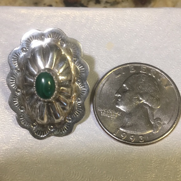 Vintage Navajo Sterling Silver Green Malachite Large Oval Post Earrings Signed - Picture 13 of 16